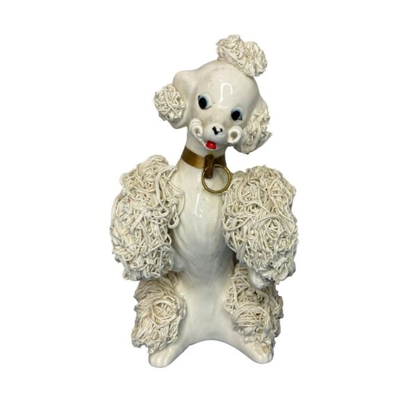 Other - Vintage Porcelain Spaghetti Poodle Figurine With Gold Collar & Ring 5"